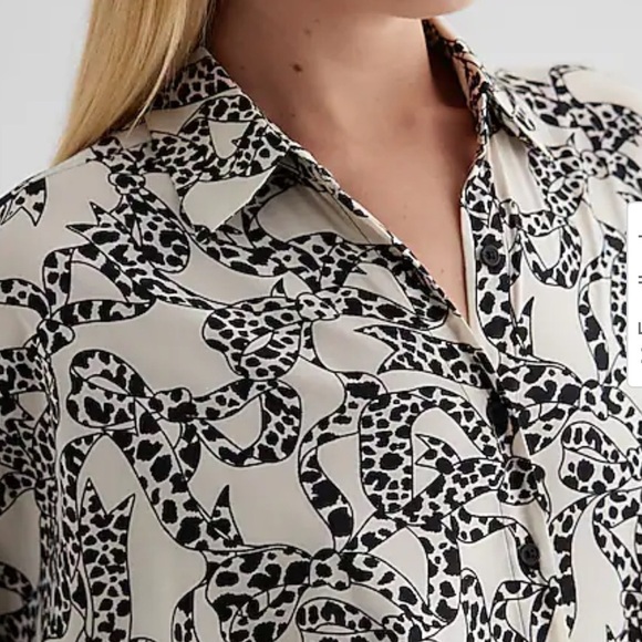Express Printed Long Sleeve Portofino Shirt Jumpsuit - Size M $108 - Picture 2 of 10